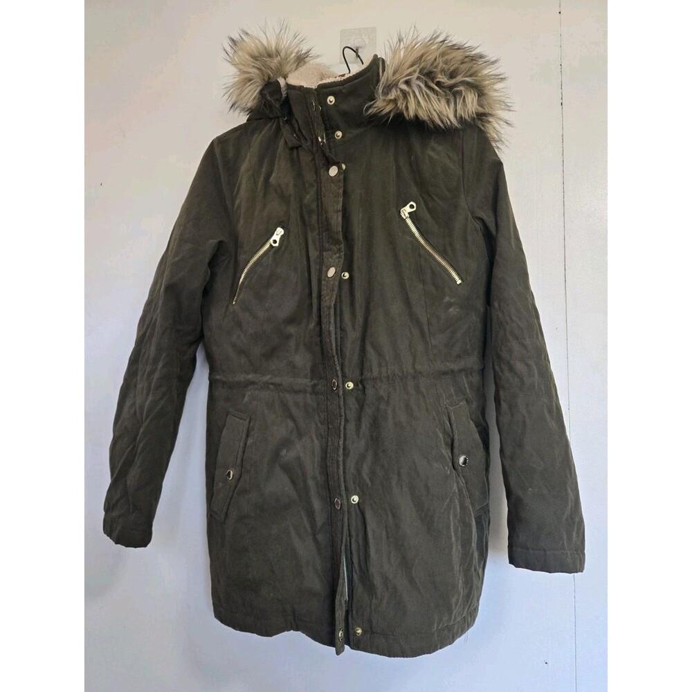 Nautica Coat Womens L Olive Green Faux Fur Sherpa Lined Winter Warm Cozy
